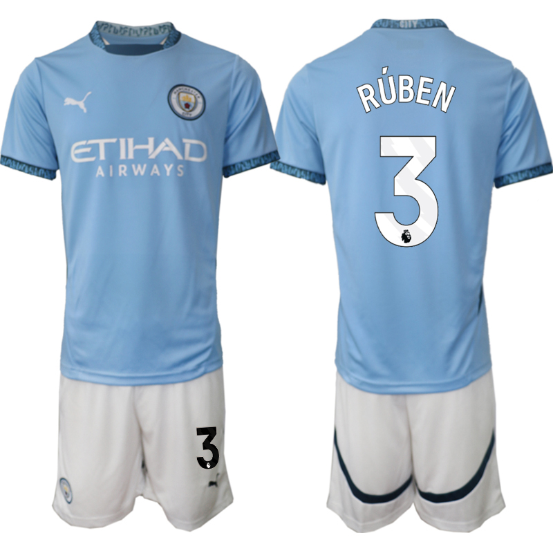 Men 2024-2025 Club Manchester City home blue 3 Soccer Jersey